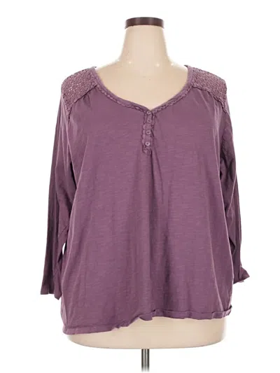 Pre-owned Woman Within Long Sleeve Henley Shirt In Purple