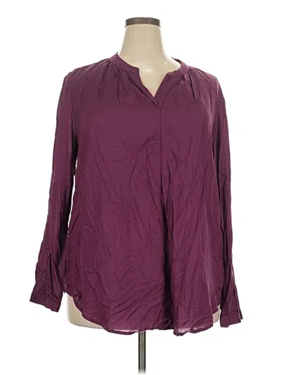 Pre-owned Woman Within Long Sleeve Polo Shirt In Burgundy