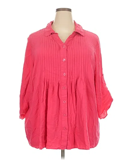 Pre-owned Woman Within Long Sleeve Polo Shirt In Pink