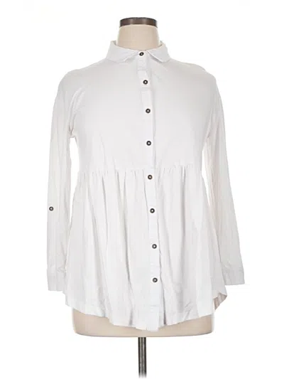 Pre-owned Woman Within Long Sleeve Polo Shirt In White