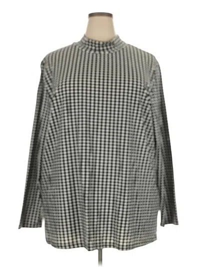 Pre-owned Woman Within Long Sleeve Top Gray Houndstooth Pattern Turtleneck Tops