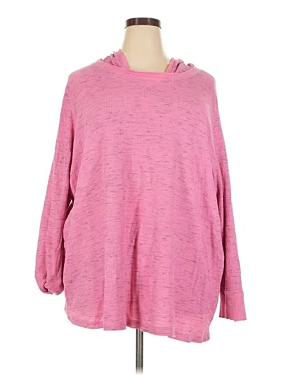 Pre-owned Woman Within Long Sleeve Top Pink Marled Pattern Crew Neck Tops