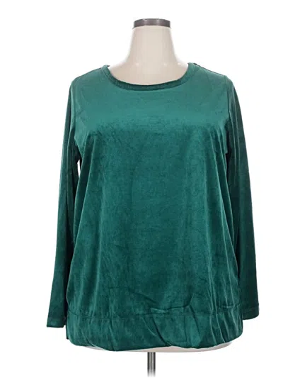 Pre-owned Woman Within Long Sleeve Top Teal Boatneck Tops In Blue