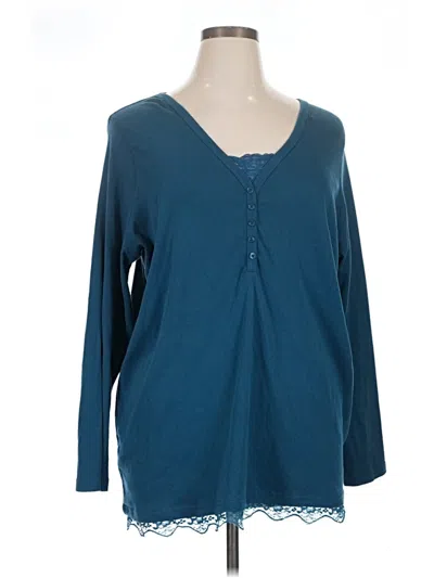 Pre-owned Woman Within Long Sleeve Top Teal Scoop Neck Tops