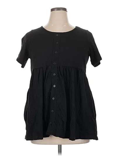 Pre-owned Woman Within Short Sleeve Blouse In Black