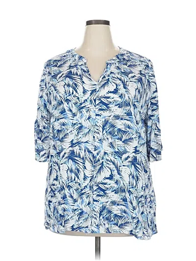 Pre-owned Woman Within Short Sleeve Blouse In Blue