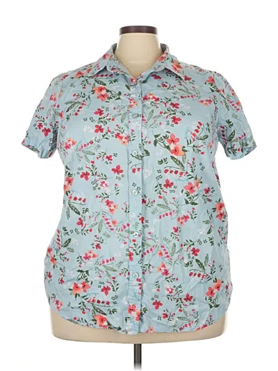 Pre-owned Woman Within Short Sleeve Blouse In Blue