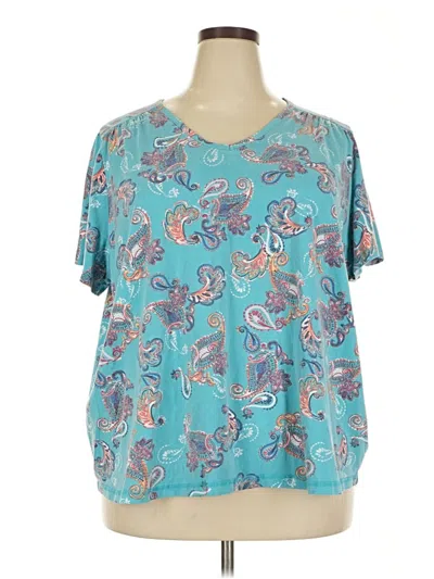 Pre-owned Woman Within Short Sleeve Blouse In Blue