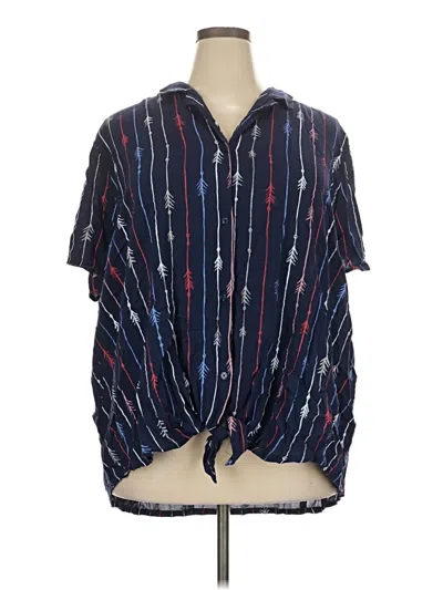 Pre-owned Woman Within Short Sleeve Blouse In Blue