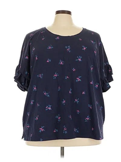 Pre-owned Woman Within Short Sleeve Blouse In Blue