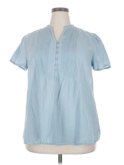 Pre-owned Woman Within Short Sleeve Blouse In Blue