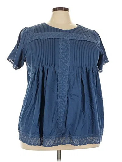 Pre-owned Woman Within Short Sleeve Blouse In Blue