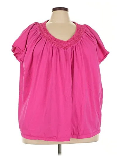 Pre-owned Woman Within Short Sleeve Blouse In Pink