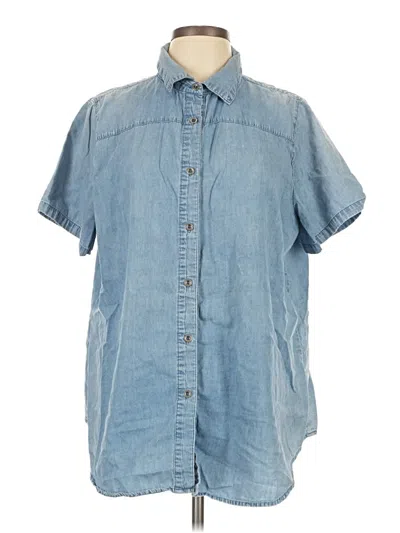 Pre-owned Woman Within Short Sleeve Button Down Shirt In Blue