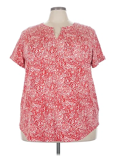 Pre-owned Woman Within Short Sleeve Henley Shirt In Red