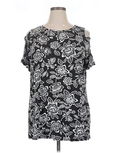 Pre-owned Woman Within Short Sleeve Top Black Cold Shoulder Neckline Tops