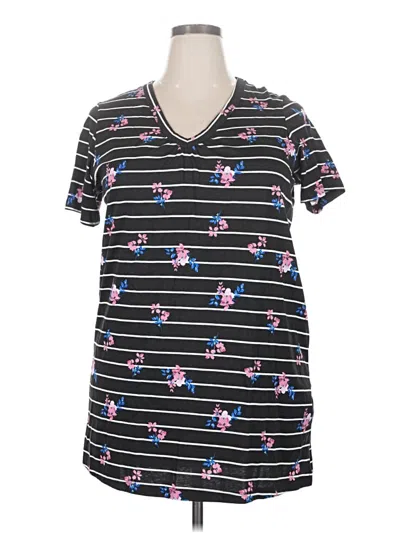 Pre-owned Woman Within Short Sleeve Top Black V-neck Tops