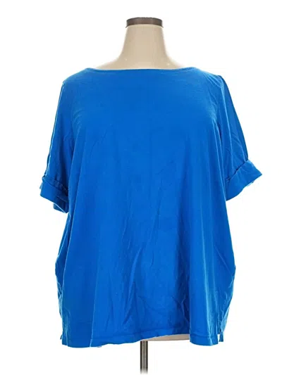 Pre-owned Woman Within Short Sleeve Top Blue Boatneck Tops