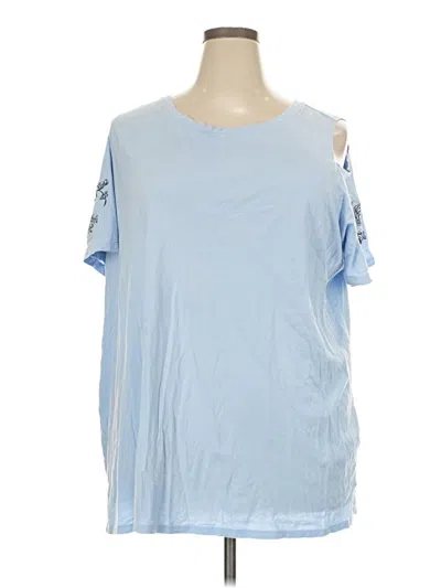Pre-owned Woman Within Short Sleeve Top Blue Cold Shoulder Neckline Tops