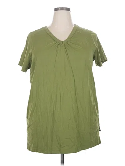 Pre-owned Woman Within Short Sleeve Top Green V-neck Tops