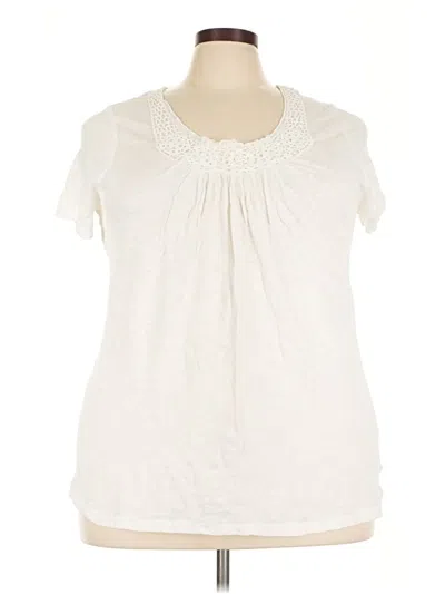 Pre-owned Woman Within Short Sleeve Top Ivory Keyhole Neckline Tops