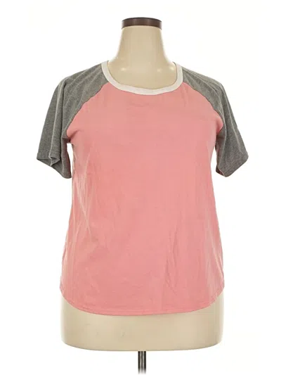 Pre-owned Woman Within Short Sleeve Top Pink Color Block Pattern Scoop Neck Tops