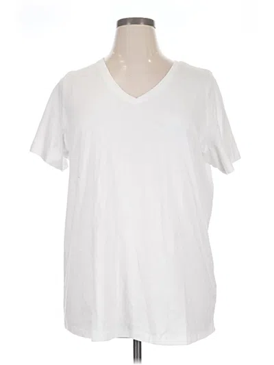 Pre-owned Woman Within Short Sleeve Top White V-neck Tops