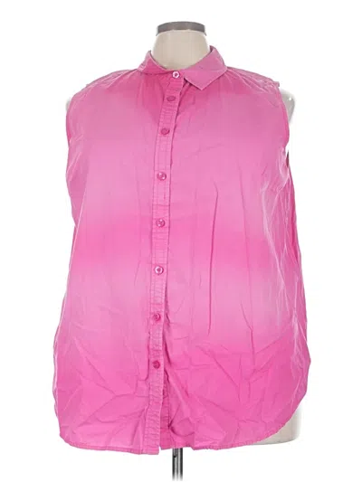 Pre-owned Woman Within Sleeveless Button Down Shirt In Pink