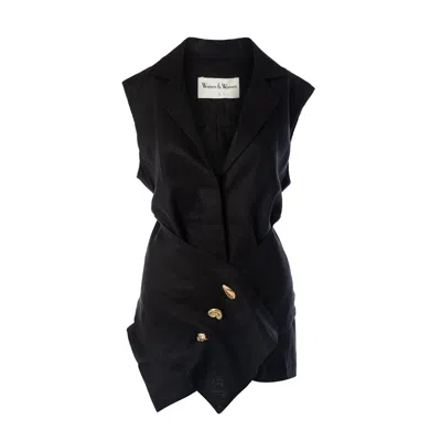 Women & Women Women's Black Linen Vest Shirt With Decorative Belt
