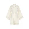 Women&women Women's Neutrals Golden Yellow Sparkling Shimmer Detailed, Woven, Ecru White Kimono Shirt In Beige/white/yellow
