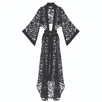 Women&women Women's Sevilla Black Color, Sheer Zebra Patterned Design Kimono Dress
