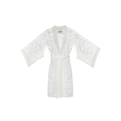 Women&women Women's Sevilla Off-white Color, Sheer Zebra Patterned Design Kimono In Black
