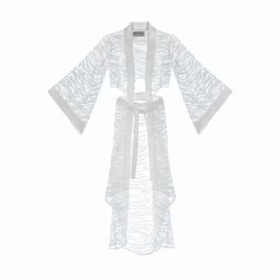 Women&women Women's Sevilla Off-white Color, Sheer Zebra Patterned Design Kimono Dress