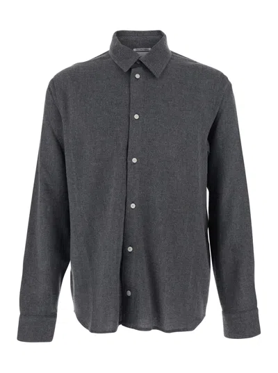 Won Hundred Adriel Wool Blend Classic Collar Shirt, Regular Fit In Grey