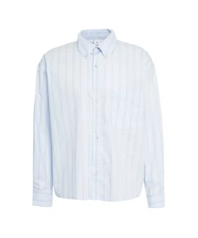 Won Hundred Button-down Shirt With Classic Collar And Vertical Stripes In Blue