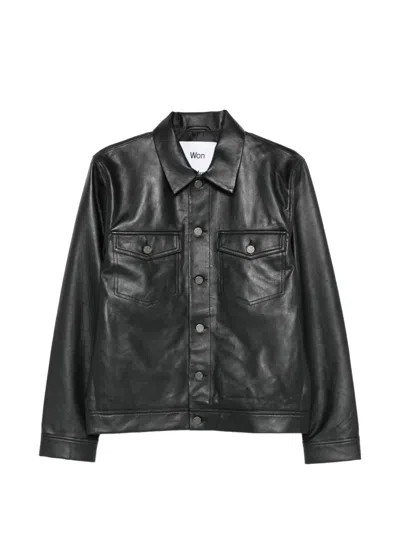 Won Hundred Clayton Pocket Leather Shirt Jacket In Black