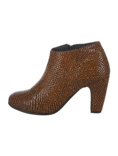 Pre-owned Won Hundred Embossed Leather Printed Boots In Brown
