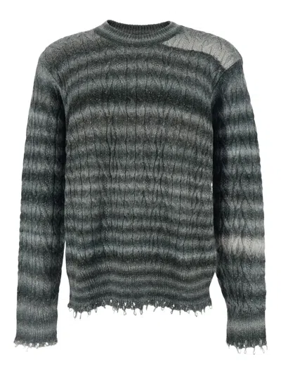 WON HUNDRED FRINGED STRIPED CREW-NECK SWEATER