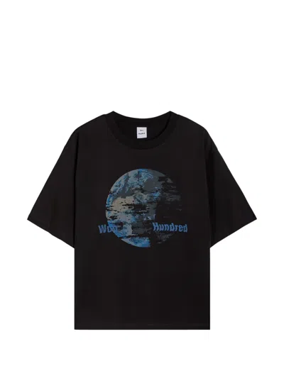 Won Hundred Hundred Houston Globe Printed Cotton T-shirt In Black