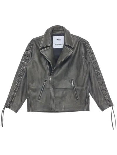Won Hundred Lace-up Leather Biker Jacket In 黑色