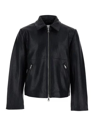 Won Hundred Men's Leather Classic-collar Zip Jacket In Black
