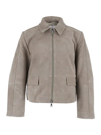 Won Hundred Men's Rockridge Leather Jacket With Classic Collar And Zip Closure In Grey