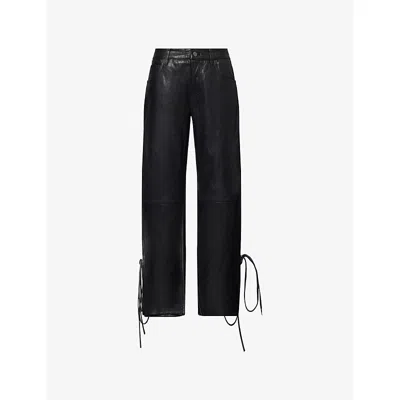 Won Hundred Mens Licorice Baggy Straight-leg Leather Trousers In Black