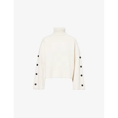 Won Hundred Mens Henley Turtleneck Wool-blend Jumper Off White