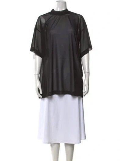 Pre-owned Won Hundred Mock Neck Short Sleeve Top In Black