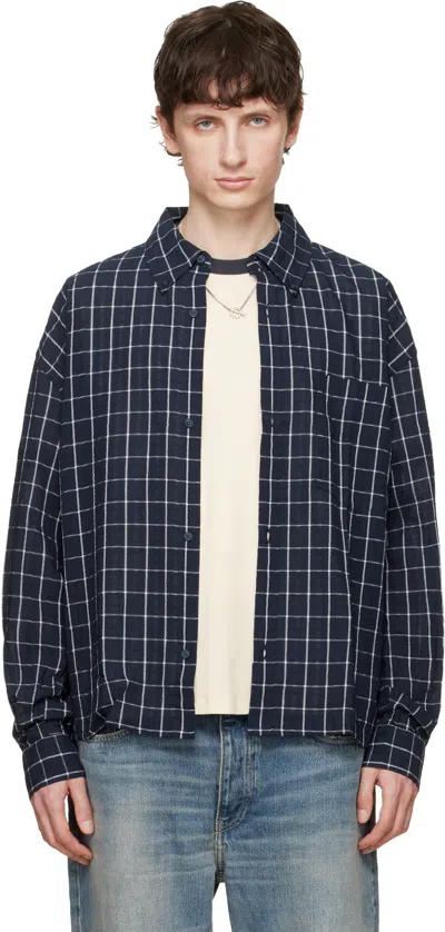 Won Hundred Navy Maza Check Shirt In Blue