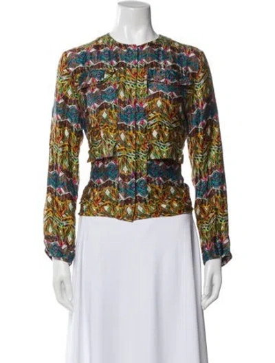 Pre-owned Won Hundred Printed Long Sleeve Blouse In Blue