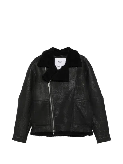 Won Hundred Remis Shearling-collar Zip-up Jacket In Black