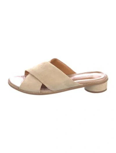 Pre-owned Won Hundred Suede Slides In Neutral
