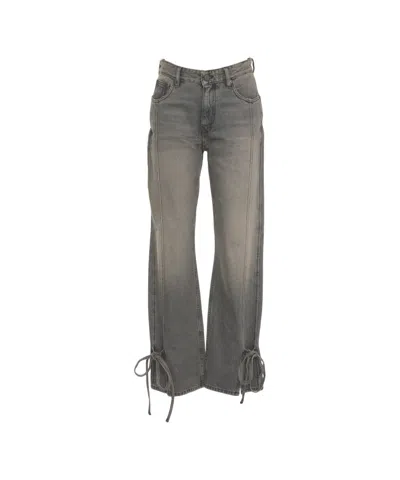 Won Hundred Wide Leg Jeans With Adjustable Hem Ties And Classic Five-pocket Design In Gray